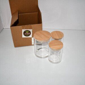 ARAD Clear Acrylic Cotton Ball & Swab Storage Set with Bamboo Lid NWT